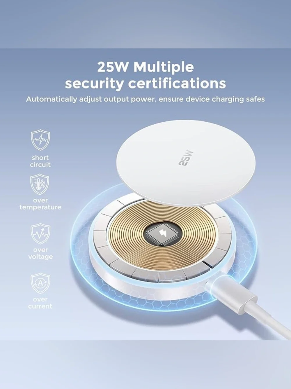 25W White Wireless Magnetic Charger with USB-C Fast Charging Adapter